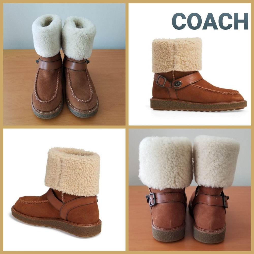 NEW COACH shearling moto boots
